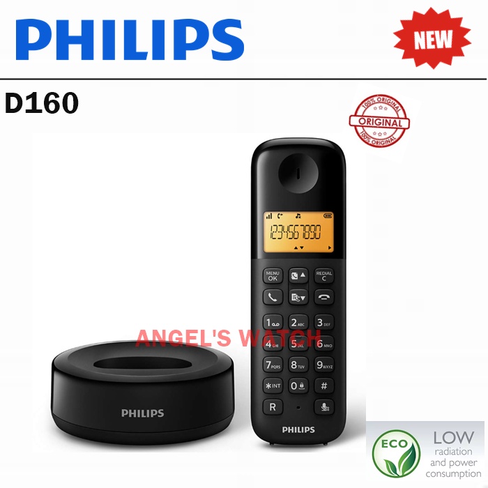 d160 philips wireless phone/ telepon wireless philips d160 hitam original