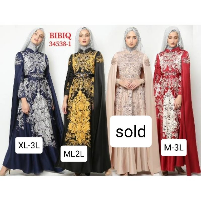 Baju Gamis Pesta Mewah Bibiq 34538-1 Bibiq Fashion Maxidress Baju Muslim Brokat Bahan Satin