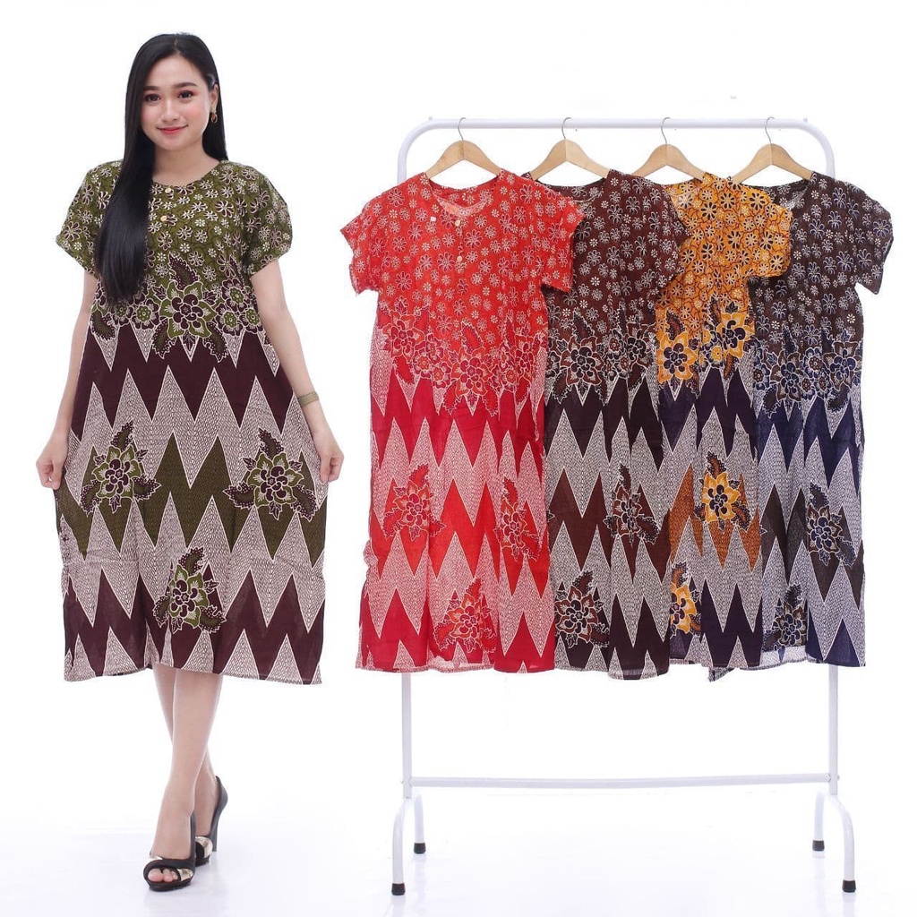 Daster Kencana Ungu Batik - Daster Busui LD 105 - Atasan Wanita - Batik Motif Abstrak Kekinian-Zigzag