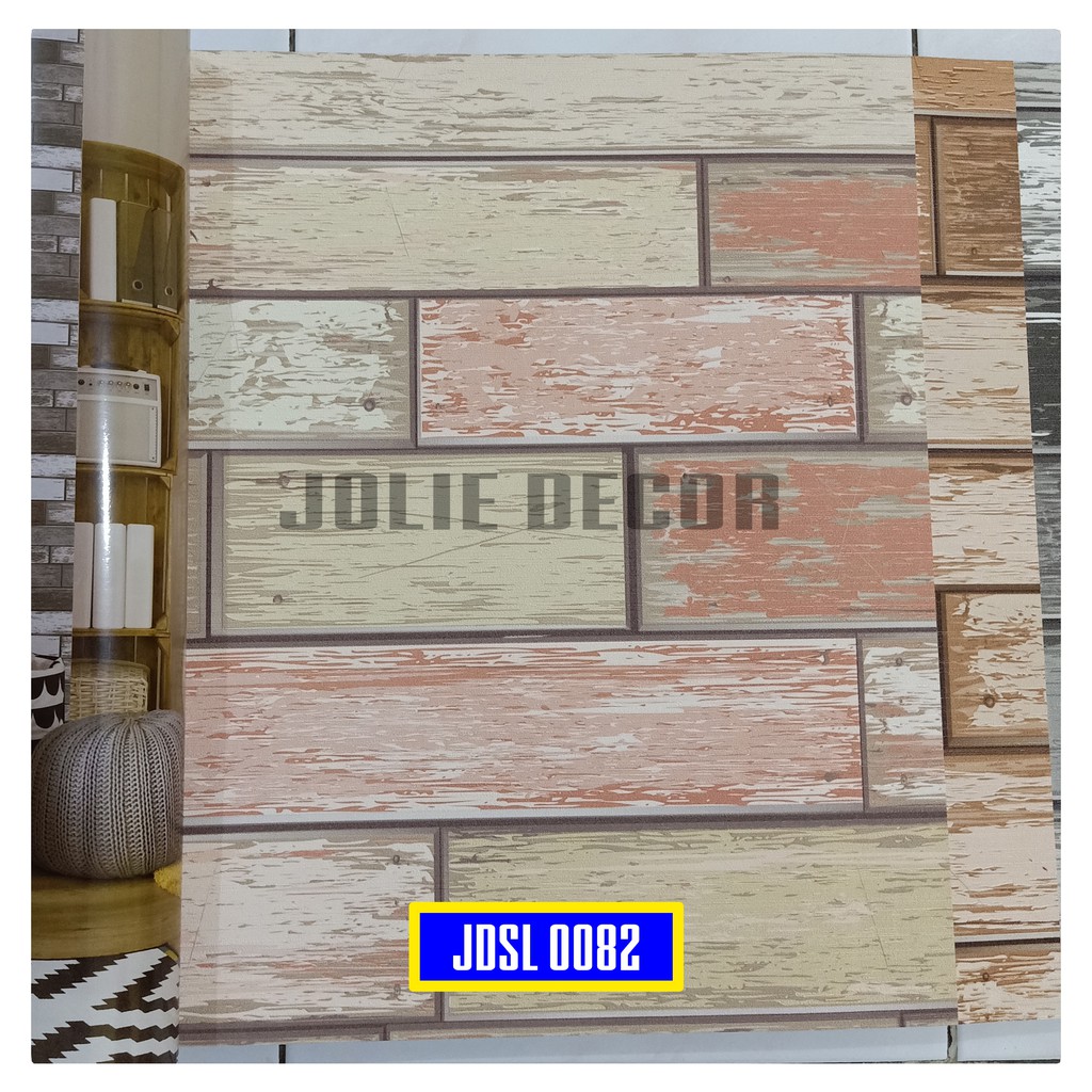 Wallpaper Dinding Vinyl Motif Kayu Palet Kasar Pink Cream