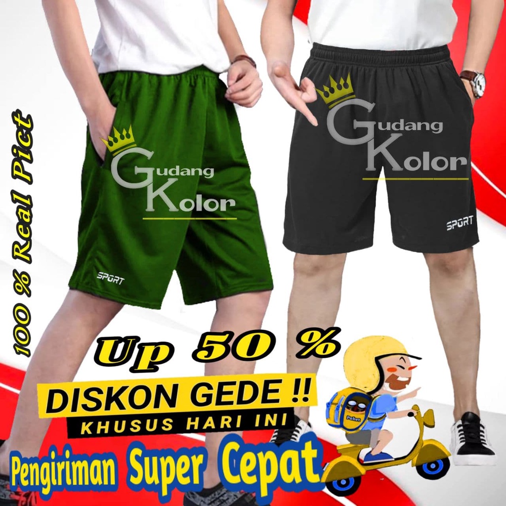 Celana Pendek Pria Santai Dewasa Polos Sporty Short Pants Laki Laki Celpen Cwok Harian Pinggang Kare