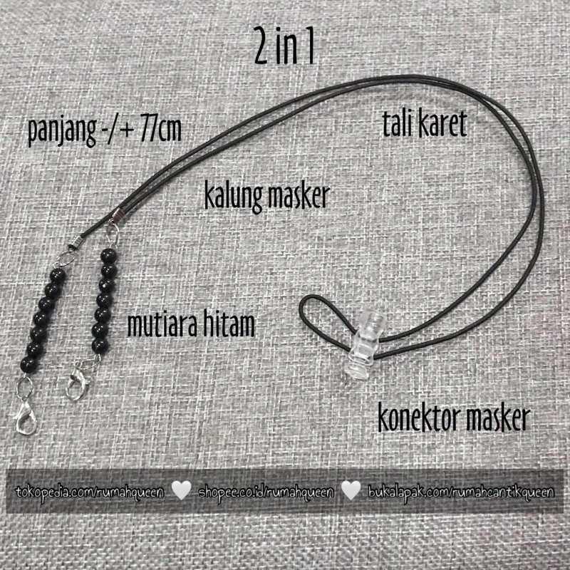 tali karet kalung masker 2 in 1 mutiara hitam strap hijab | kalung masker viral
