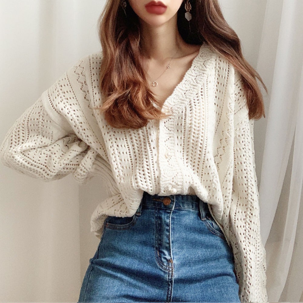 Korean New Women's V-neck Loose Lazy Fairy Long Sleeved Knitted Cardigan