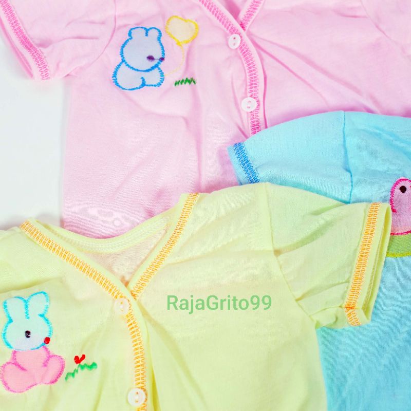 Baju lengan pendek katun warna Isi 1 Lusin / baju pendek warna halus aplikasi / baju baby, Bahan PE tebal halus (Grosir 12pcs)