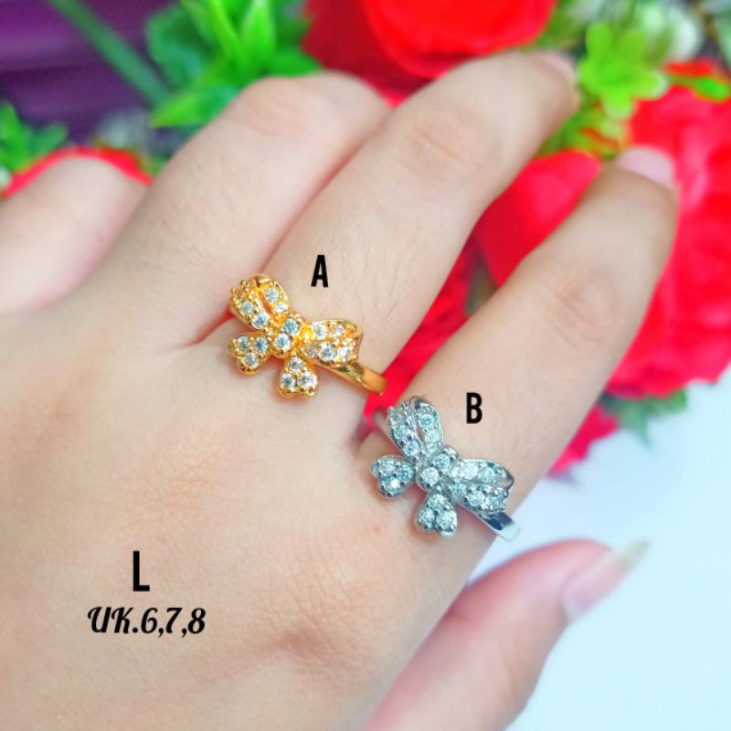 Cincin Dewasa *Xp* motif pita permata zircon gold&amp;silver,tidak karat *COD*