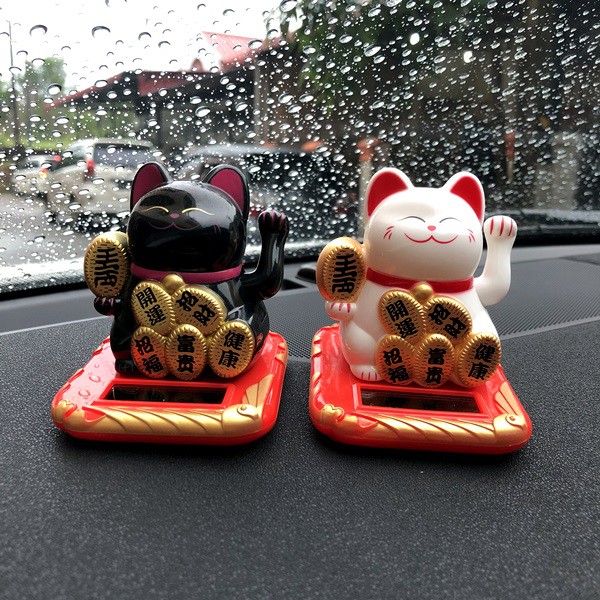 Kucing Maneki Neko Super Lengkap SOLAR POWER Boneka Pajangan Mobil Goyang Kepala Shacking Head