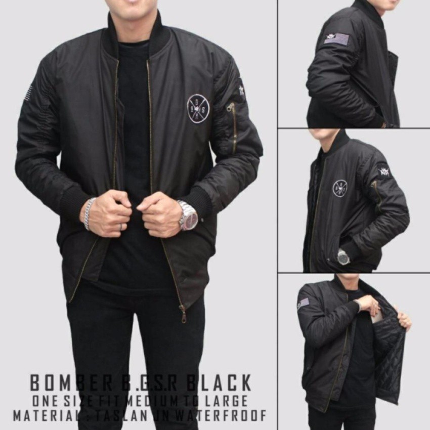 Jaket Pilot Bomber Scoot Logo BSGR Pria/Cowok - Hitam/Biru Navy/Merah Maroon/Hijau Army