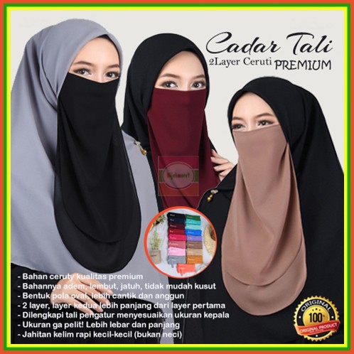 Cadar Hijab Khimar Niqob Tali 2 Layer Terbaru Sifon Ceruty Jumbo Kekinian Murah