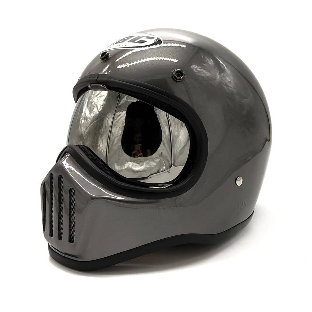 Helm Cakil HBC Polos Grey Glossy + Inner Visor ( Fullface / Retro / Klasik / Vespa )