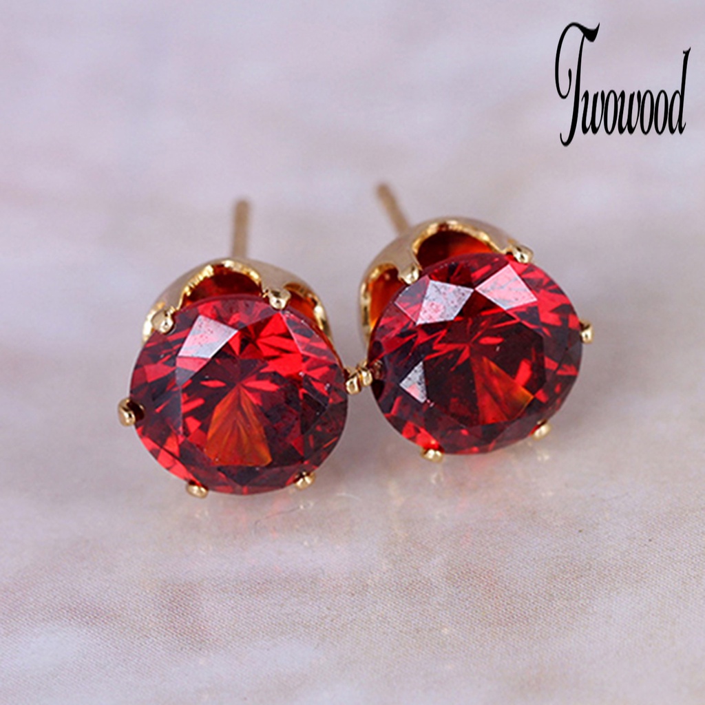 Anting Stud Cubic Zirconia Bentuk Bulat Gaya Elegan Untuk Kencan