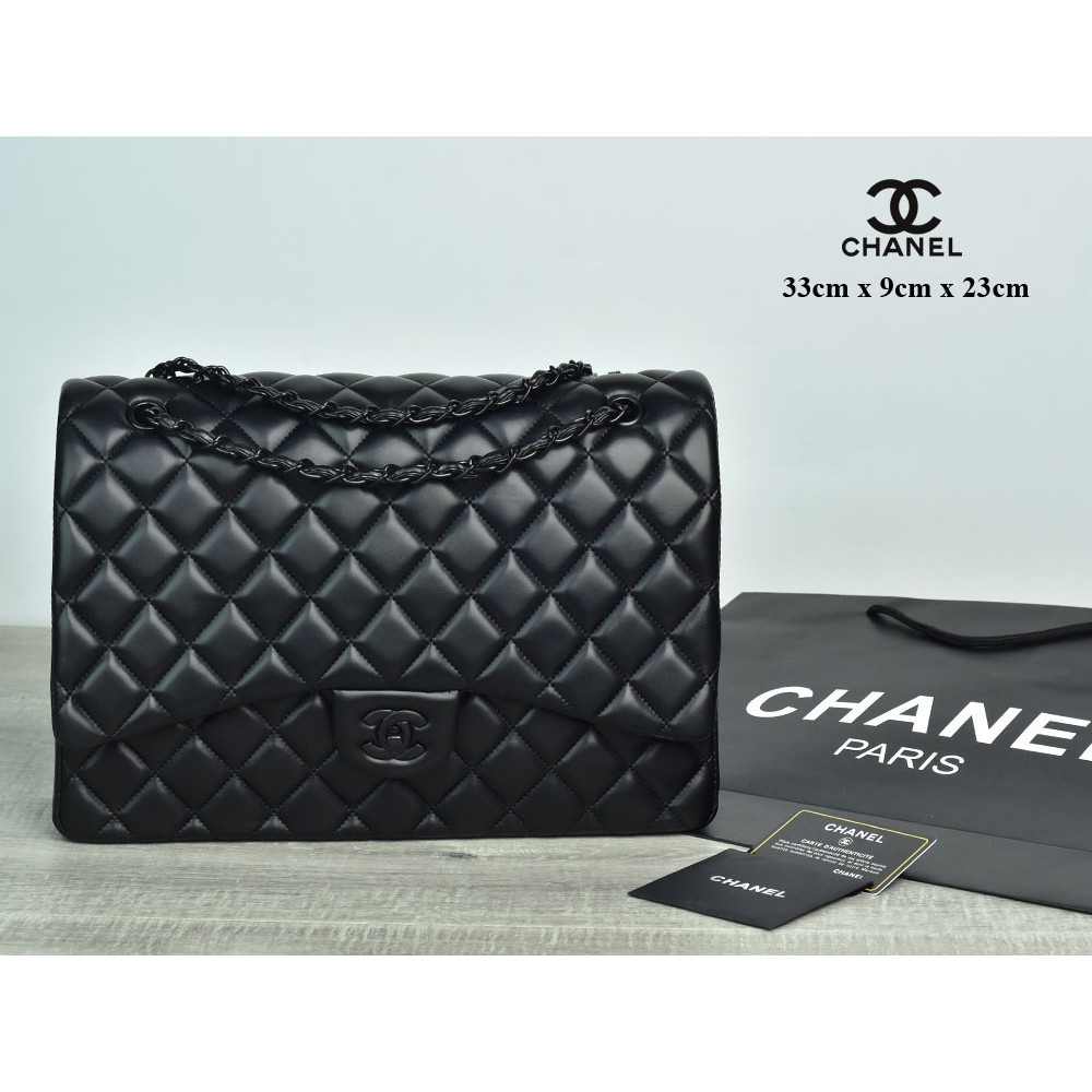 SUPPLIER TAS BRANDED Tas Chanel Classic So Black Maxi Lambskin Quilted Hitam Semi Premium AH1119L