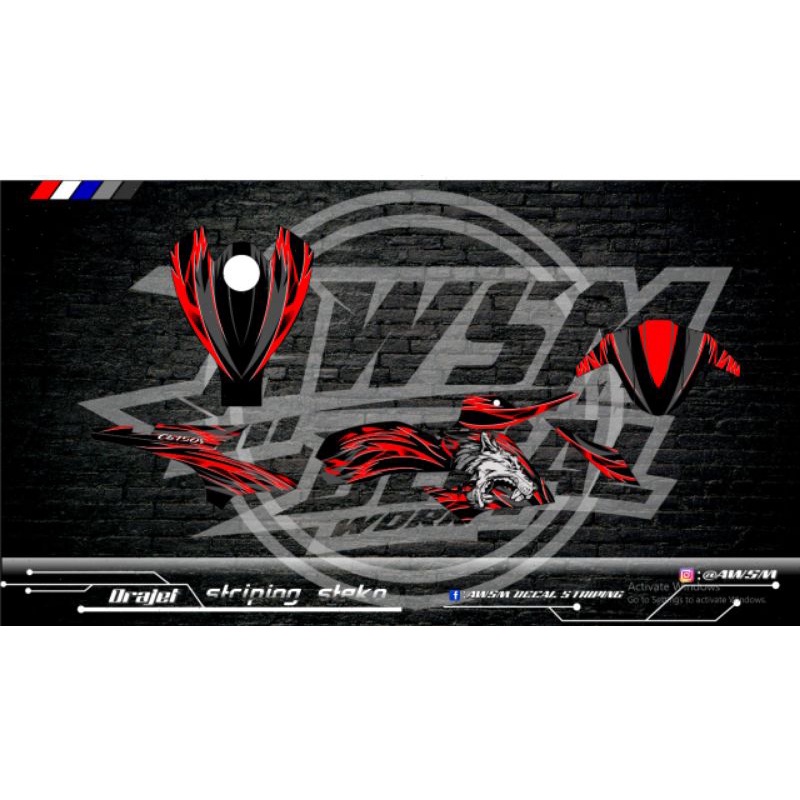 DECAL CB150R DOFF GLITTER/FULL GLITTER MERAH HITAM