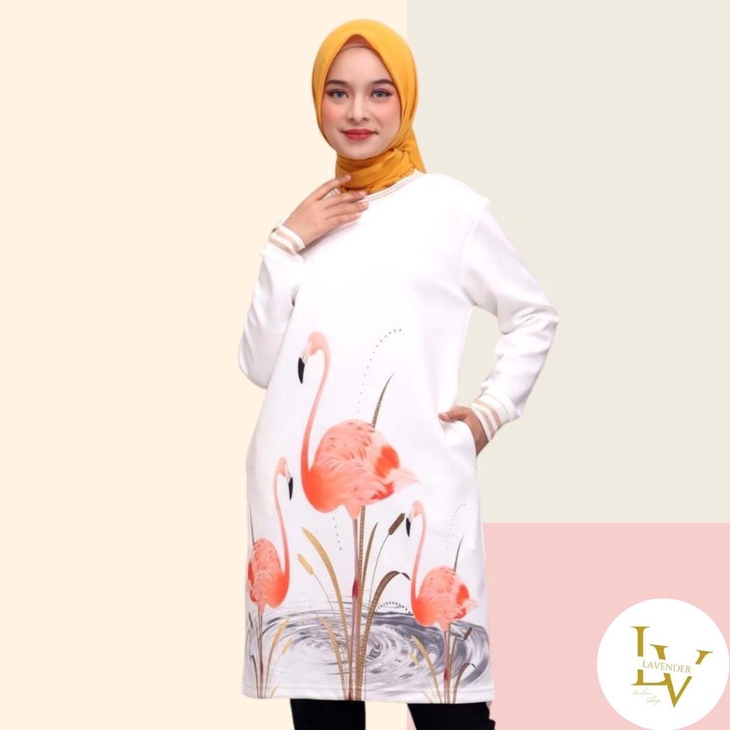 LV Tunik Putih Wanita Terbaru Lengan Panjang Muslim Wanita Premium AE002