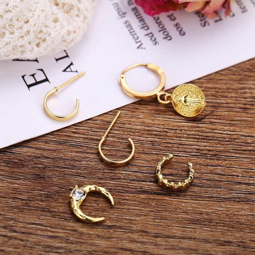 [ACKER] 5 Buah/Set Crystal Jesus Kecil Punk Hoop Band Anting-Anting Set Untuk Wanita