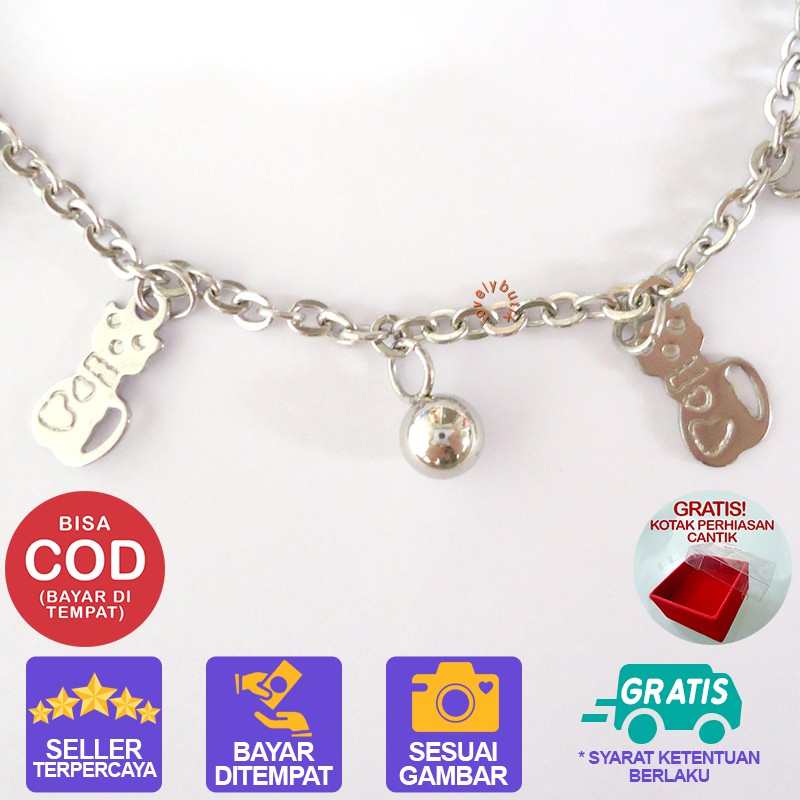 Lovelybutik Gelang Tangan Titanium Anti Karat Kitten Gelang Tangan ukuran 18cm BONUS KOTAK PERHIASAN