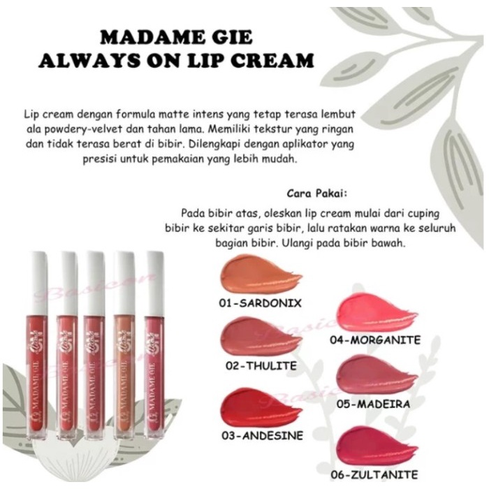 MADAME GIE ALWAYS ON LIP CREAM - MAKEUP LIP CREAM LIPSTIK - ALWAYS ON 1