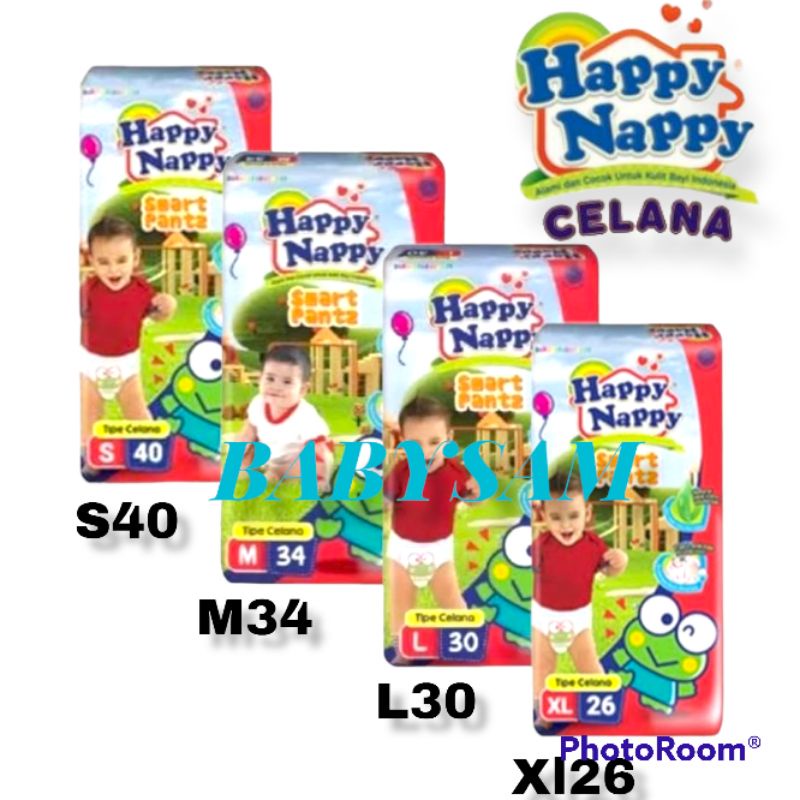 HAPPY NAPPY SMART PANTS S40, M34,L30 DAN XL26 || HAPPY NAPPY TYPE CELANA KEMASAN BESAR