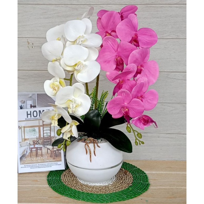 anggrek latex jumbo artificial pot bola//anggrek latex hiasan meja //bunga anggrek latex bunga hias