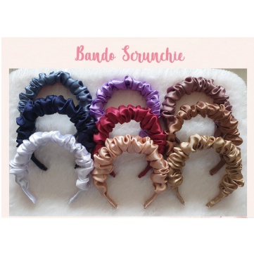 BANDO SCRUNCHIE KOREA KEKINIAN TERBARU BANDO KERUT HEADBAND RUFFLE POLOS DAN MOTIF BISA COD IMF