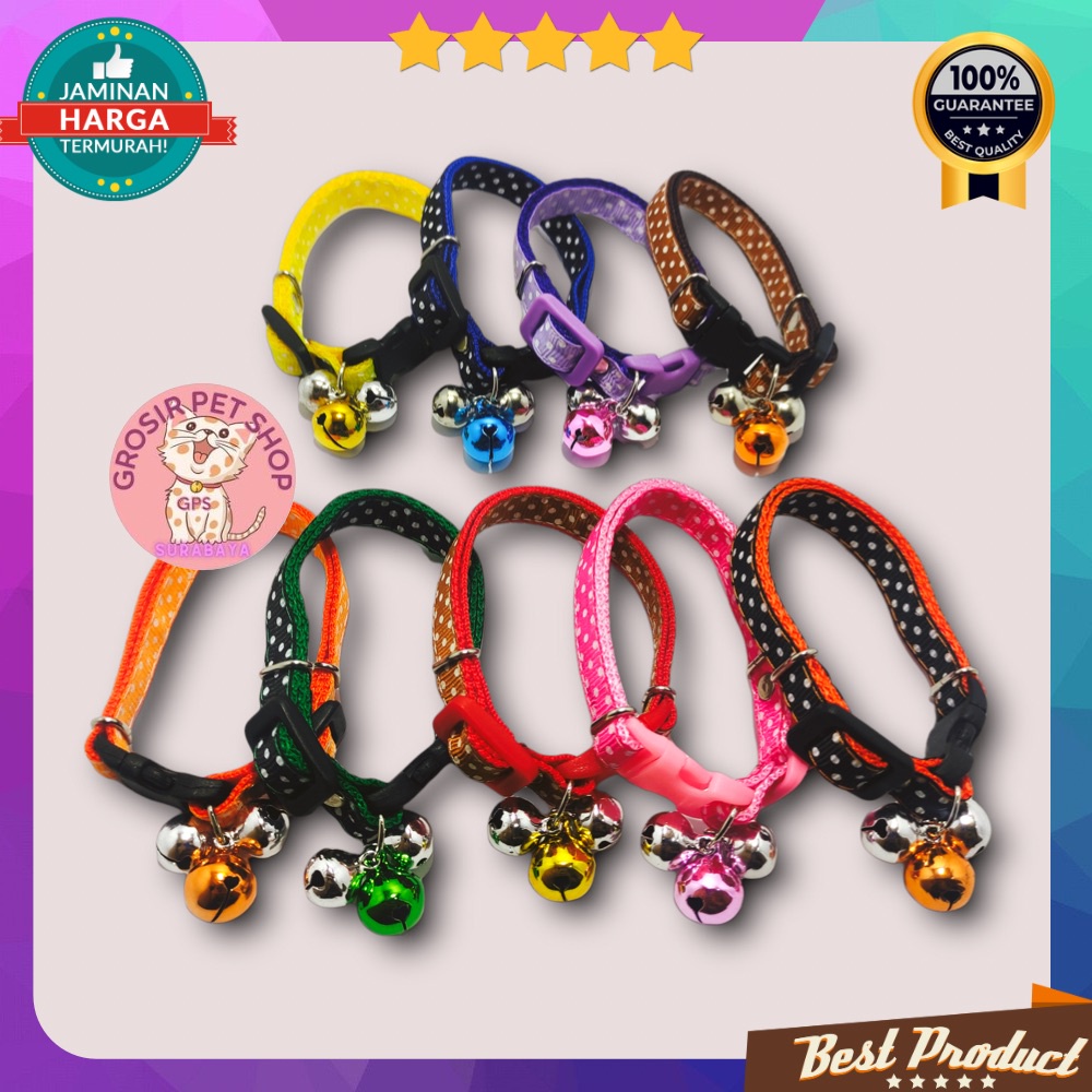 KALUNG KUCING LIONTIN WARNA MOTIF POLKADOT LONCENG BEL ISI 3 14 mm CAT PET COLLAR KALUNG ANJING KELINCI MUSANG KALUNG TALI HARNESS &amp; BRANGUS