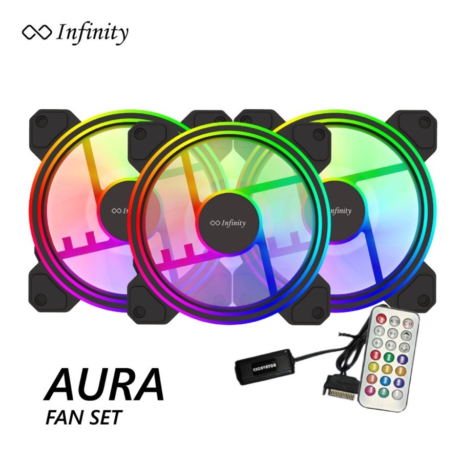 Fan Infinity Aura 3PC Fan RGB+Controller - 3 Buah Fan Aura set 3 RGB 6Pin