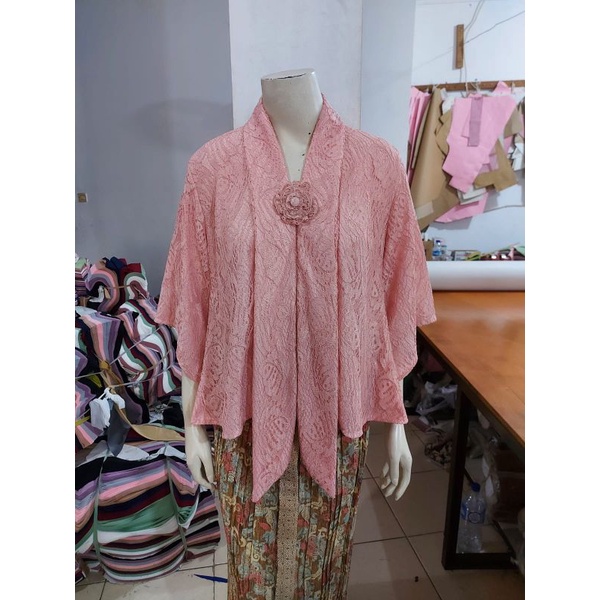 Kebaya floy KIMONO BROKAT standar jumbo glitter full furing busui KeroncongBusana-Dusty Pink