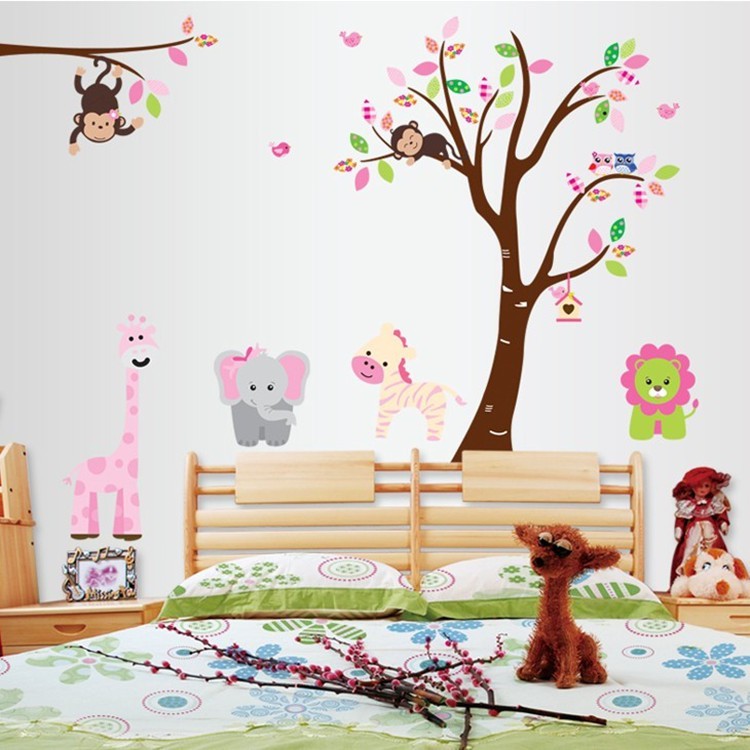 RELIZA WALL STICKER POHON SINGA ANAK HEWAN TREE KIDS ANIMAL STIKER DINDING AY216