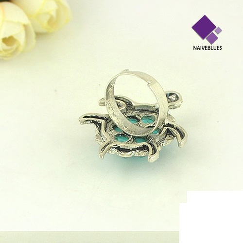 Naiveblue &gt; Cincin Motif Kura-Kura Aksen Turquoise + Berlian Imitasi Untuk Perhiasan Wanita