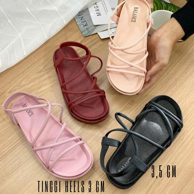 GeA-SANDAL JELLY GLADIATOR BALANCE 1991 HEELS 3CM/SANDAL WEDGES WANITA IMPORT BALANCE