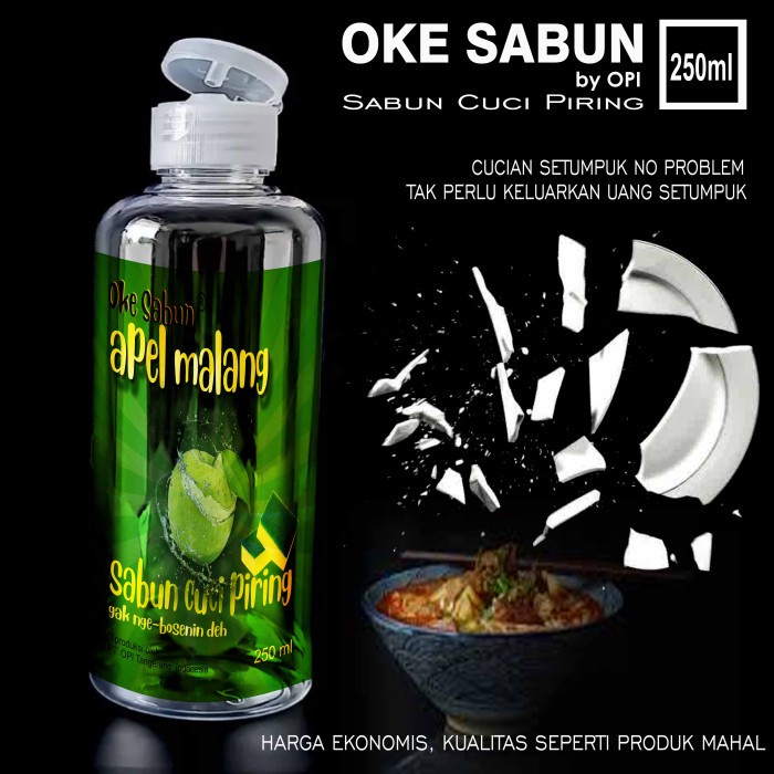 Sabun cuci piring 250ml apel malang wangi segar (wangi kekinian) Produk OPI baru By Oke Sabuny sudah ada izin edar resmi by Oke sabun suplayer