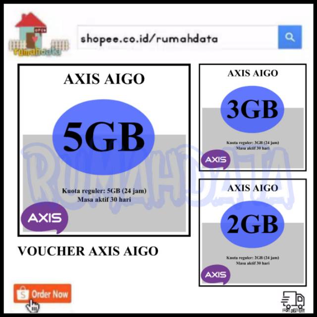 VOUCHER KUOTA AXIS AIGO MURAH  VOUCHER PAKET AXIS AIGO MINI 5GB 3GB 2GB 1GB 24 jam