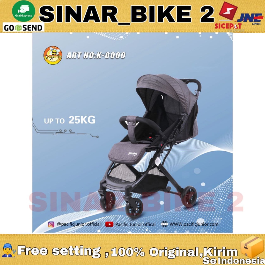 Kereta Bayi Pacific K8000 New Born-3 Tahun Duduk Rebahan Tidur One Push Fold Stroller One