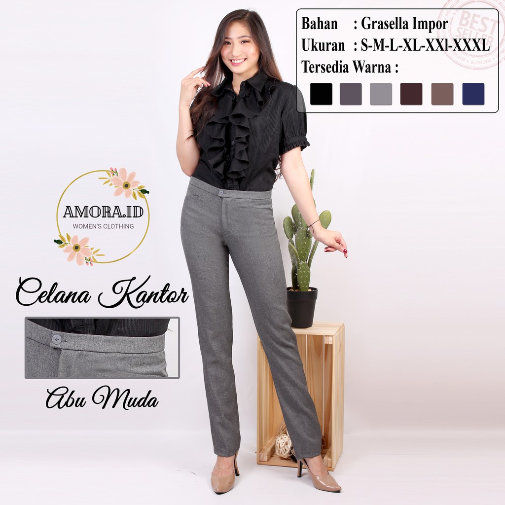 AMORA Celana Kerja Wanita Size S M L XL XXL XXXL / Celana  Bahan Import Untuk Kerja Kuliah Formal