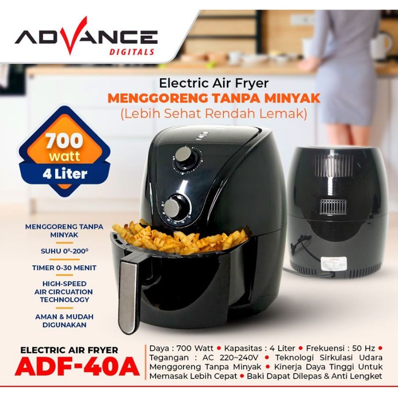 Jual air fryer advance 4liter ADF-40A /menggoreng tanpa minyak air