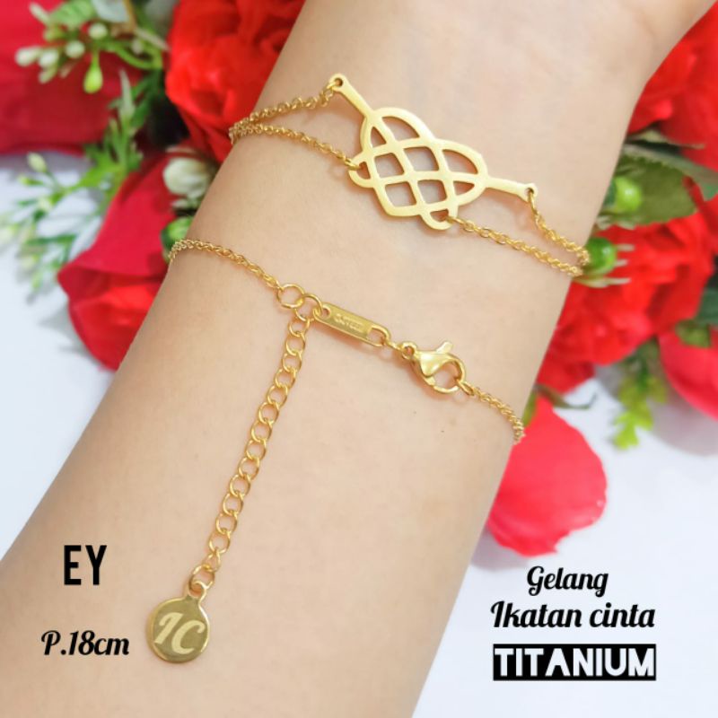 Kalung &amp;Gelang premium TITANUM ikatan Cinta edisi Tiga Warna gold,rosegold &amp; Silver Harga MH(COD)