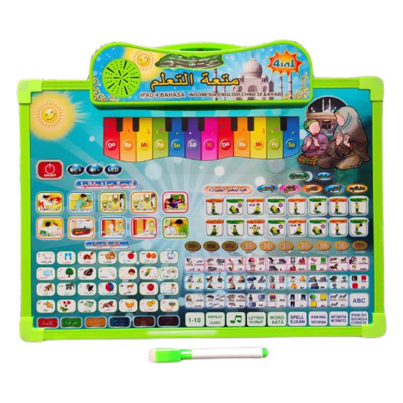 [✔COD] NEW IPAD PAPAN TULIS PLAYPAD MUSLIM 4 BHS PIANO MAINAN EDUKASI ANAK MUSLIM LAMPU LED