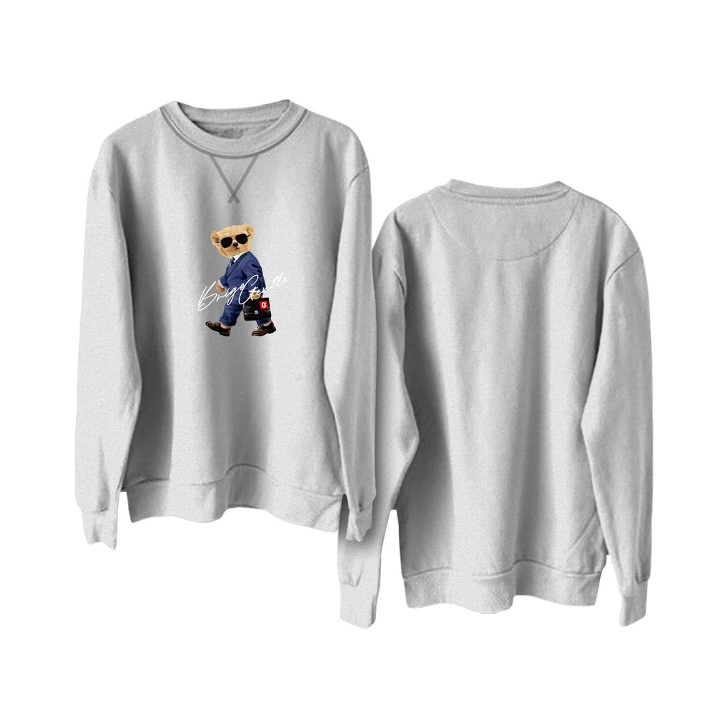 BRIGO Basic Sweatshirt Gantle beruang II Sweater Crewneck BRIGO Sablon DTF Fleece Cotton M-XXL (Pria &amp; Wanita) Free stiker&amp;Gantungan Kunci