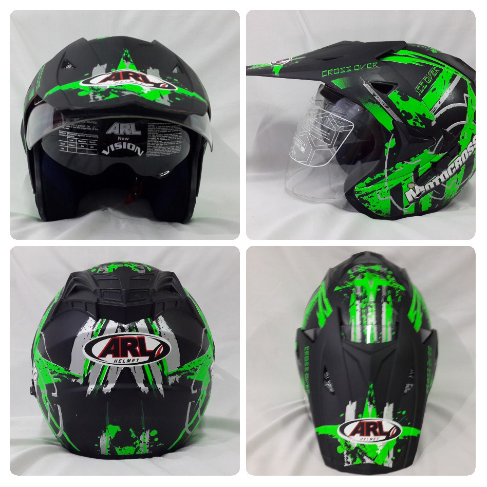 Helm ARL Semi Cross Half Face Double Visor MotoCross Hitam Doff.
