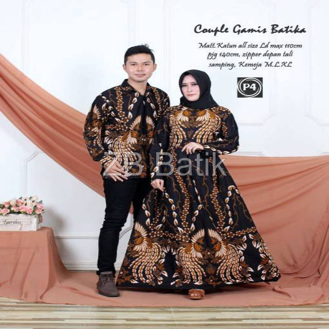 ZB Batik - Batik Couple Gamis Sarimbit Modern Cowok Kemeja Cewek Gamis