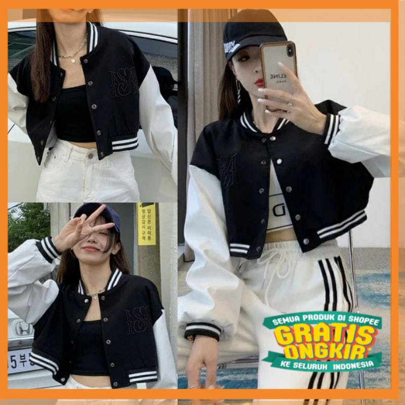 Jaket motor base bal basebal sukajan / MISS BISBOL CROP BORDIR  CEWE - BASEBALL BW  VARSITY CROP FLE