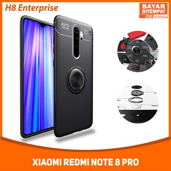 Case Autofocus Magnetic Ring For Xiaomi Redmi Note 8 Pro Invisible Case Auto Focus iRing - Hitam