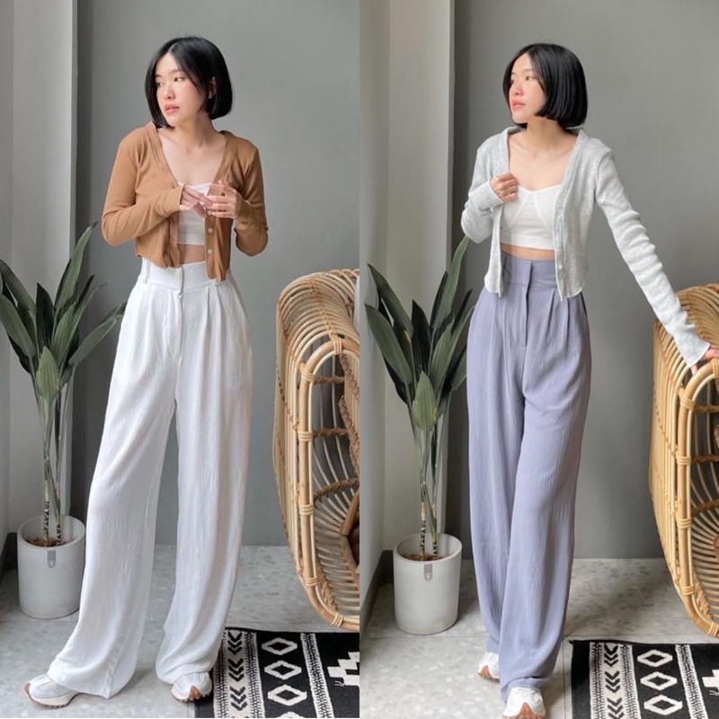 Celana Kulot Bahan Crinkle Oliver Highwaist Pants