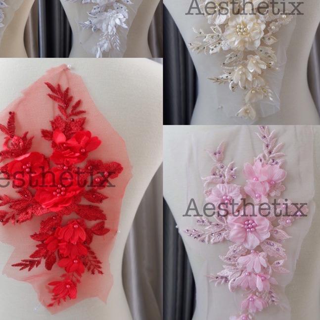 ۩ Lace Patch Bordir 3d / Aplikasi Bordir Tempel Renda Bordir Bunga Embroidery WY001 ●