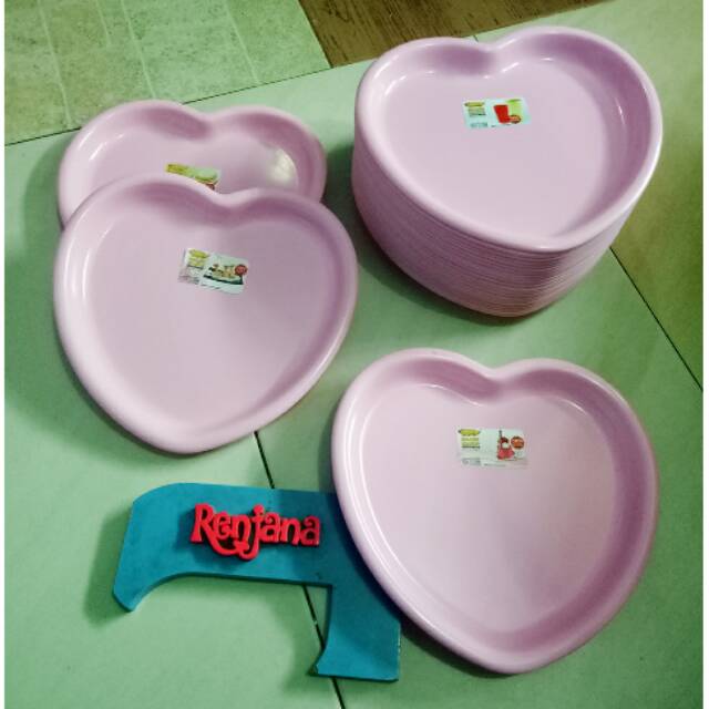 Piring Love Datar Pink Melamin Shabby Chic