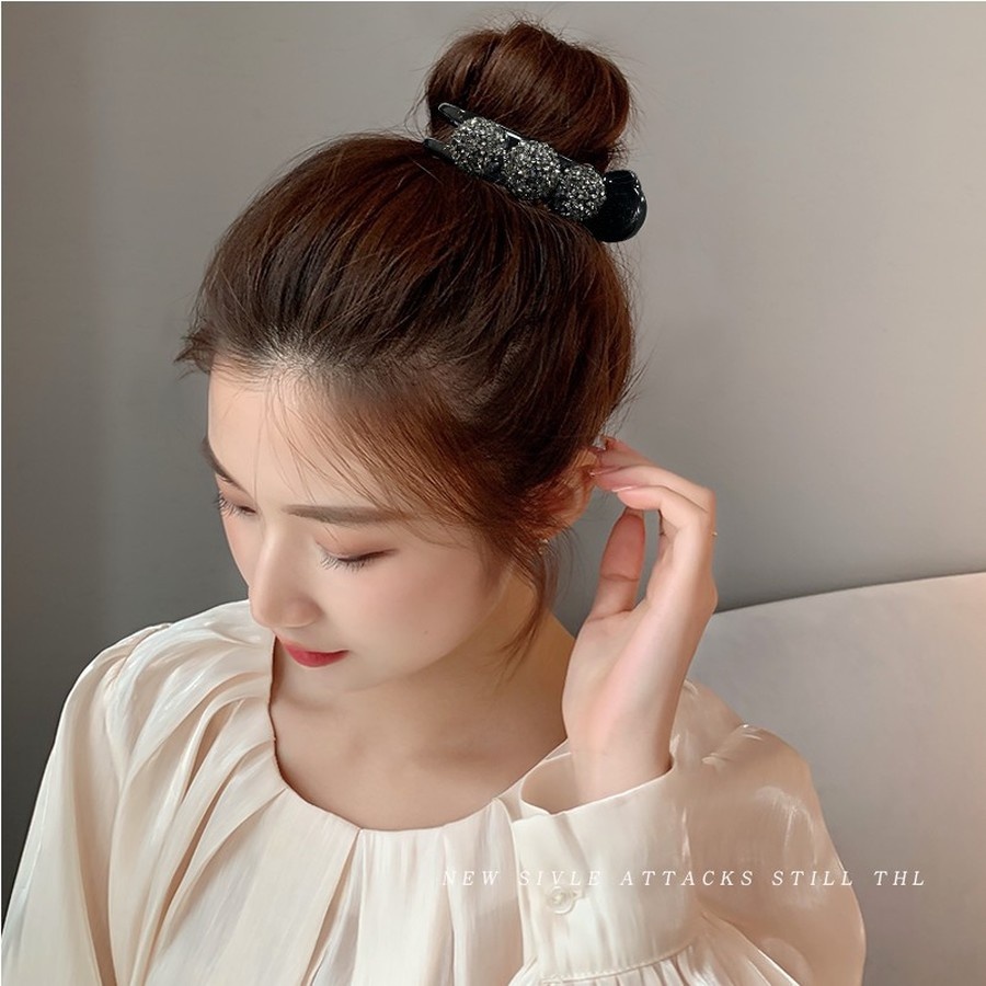 Jepit Rambut Ponytail Hias Kristal Berlian Imitasi Gaya Korea Untuk Wanita