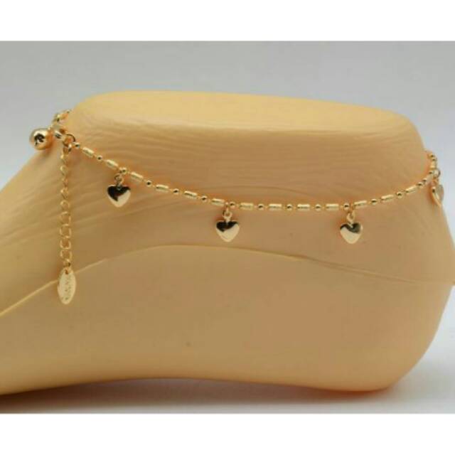 gelang kaki hati padat lapis emas 22k