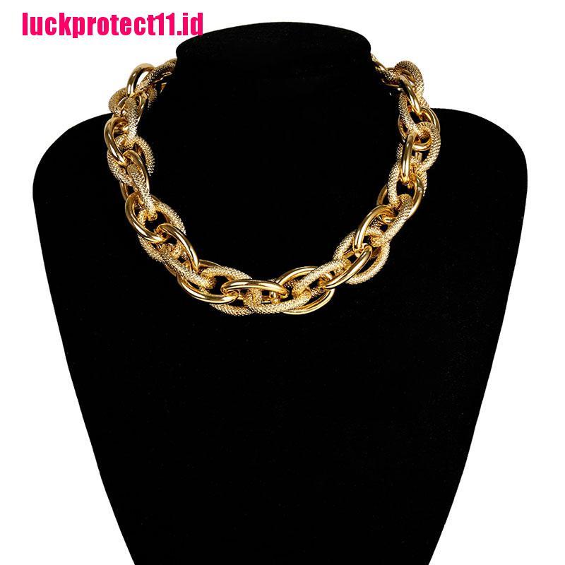 Kalung Choker Rantai Tebal Bahan Metal Gaya Punk Hip Hop