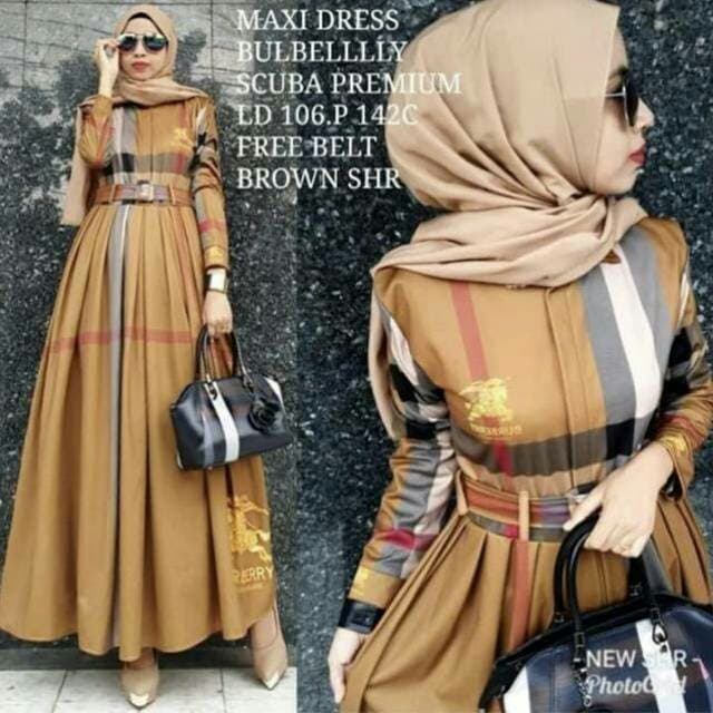 PREMIUM PROMO GAMIS MAXI BURBERRY BROWN AND BLACK ORI SHR/BAJU MUSLIM WANITA