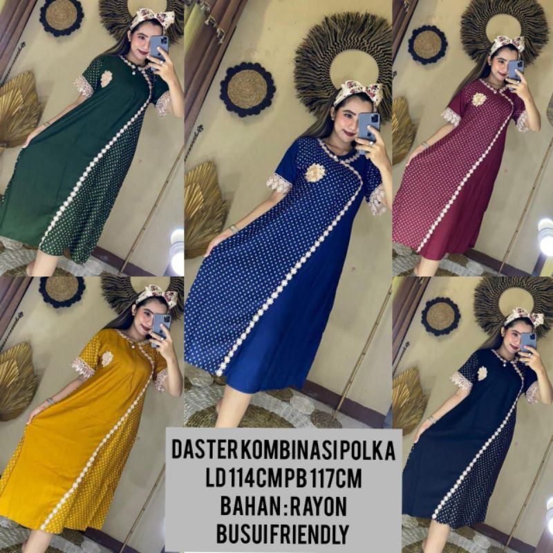 DASTER ARAB RENDA - DASTER RENDA POLKA KOMBINASI - BAJU TIDUR MURAH - DASTER BUSUI BAHAN RAYON