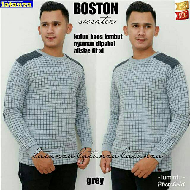 Boston baju sweater lengan panjang cowok